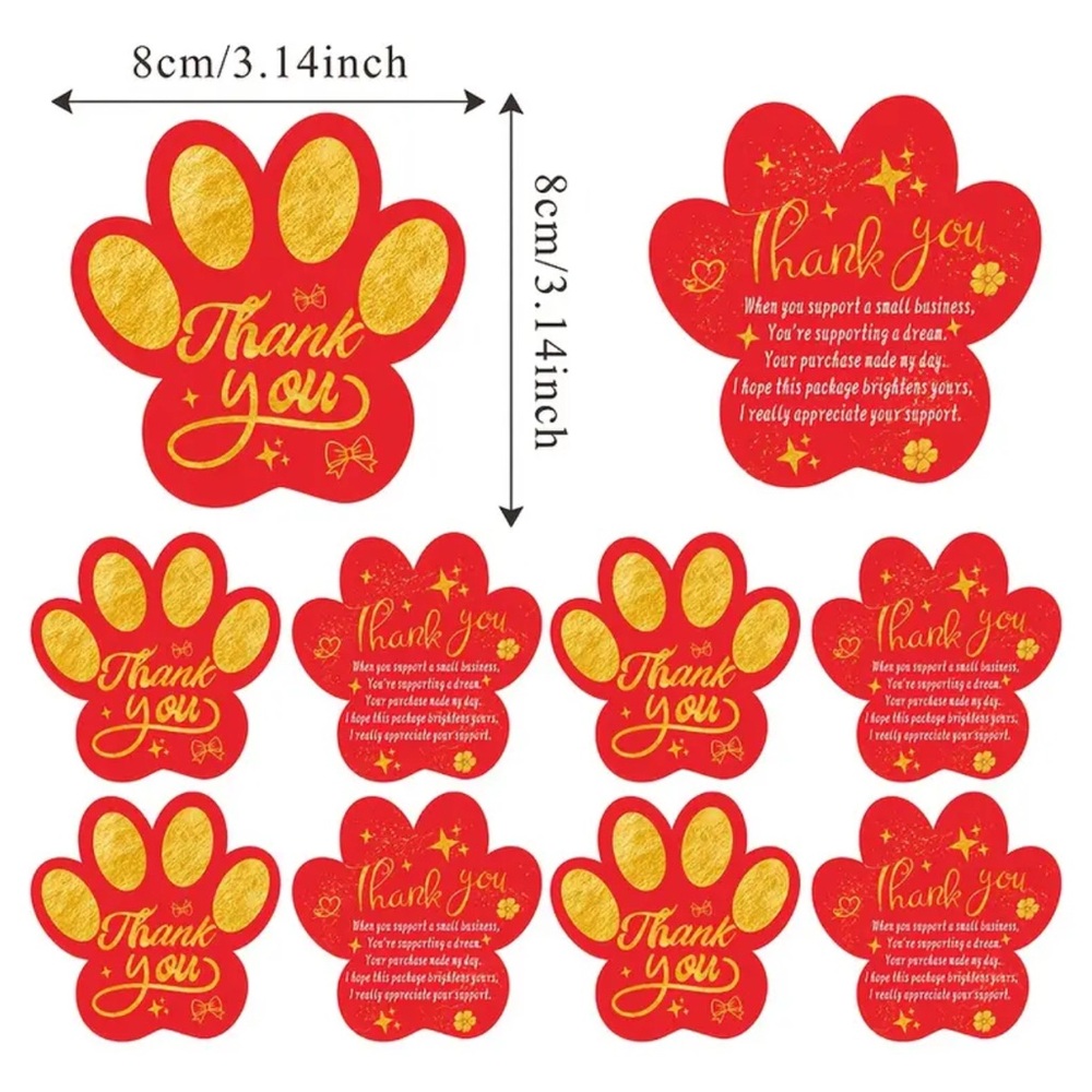 Set of 25 Red and Gold Paw Print ‘Thank You’ Cards - Picture 2 of 2